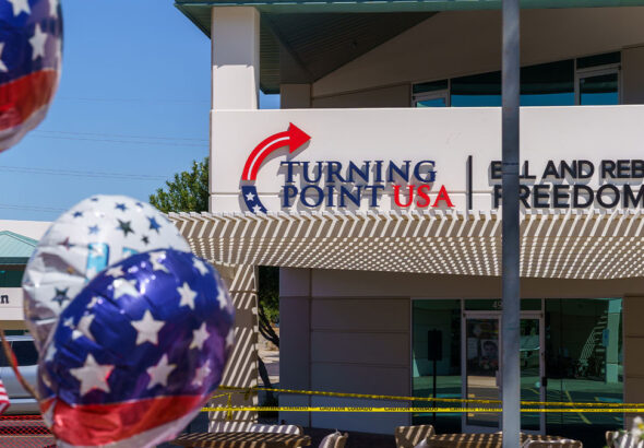 American-Flag-balloon-flies-at-Turning-Point-USA-Headquarters-after-Charlie-Kirk-was-killed-fatally-shot-while-speaking-at-Utah-Valley-University-in-Orem